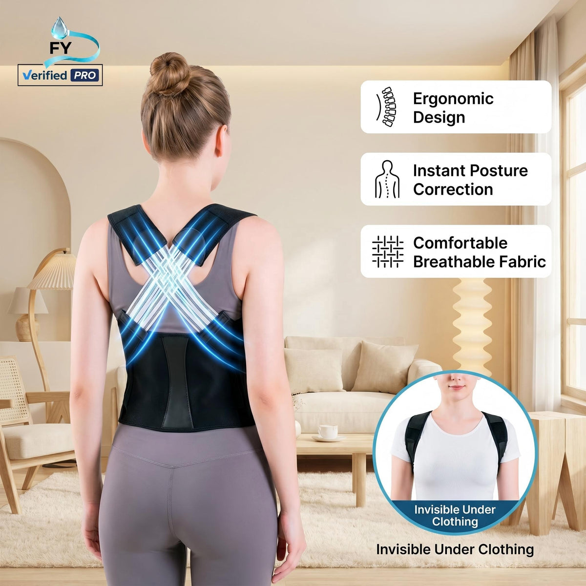 Invisible Double X-Strap Posture Corrector - Adjustable Breathable Back Support Brace