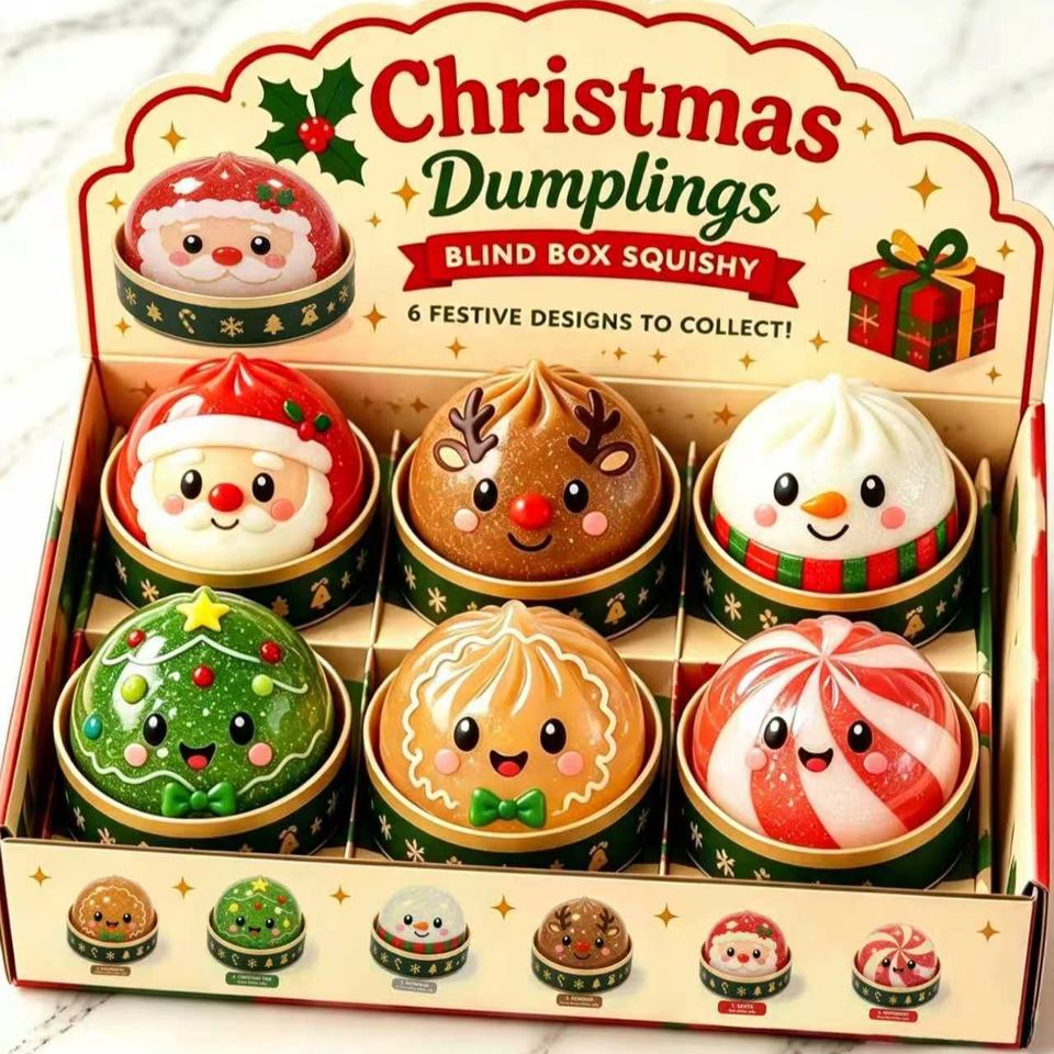 Christmas Dumplings Squishy Toy (Single Unit) - Stress Relief Pinch Fun, 6 Christmas Designs to Choose From