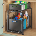 Varenza's Pull-Out Under Sink Organizer – Adjustable 2-Tier Storage Rack
