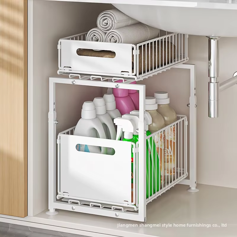 Varenza's Pull-Out Under Sink Organizer – Adjustable 2-Tier Storage Rack