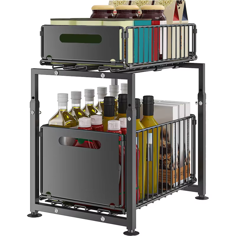 Varenza's Pull-Out Under Sink Organizer – Adjustable 2-Tier Storage Rack