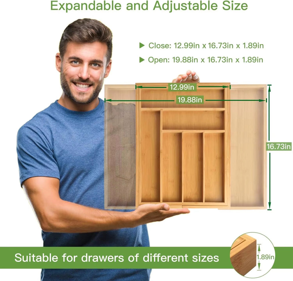Varenza's Expandable Bamboo Drawer Divider – Adjustable Storage Organizer