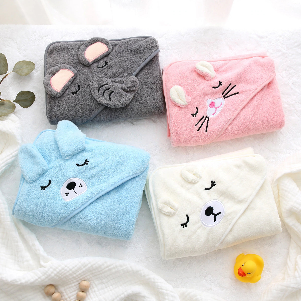 Baby Hooded Bath Towel - Soft Coral Fleece, Cute Cartoon Animal Design for Newborns