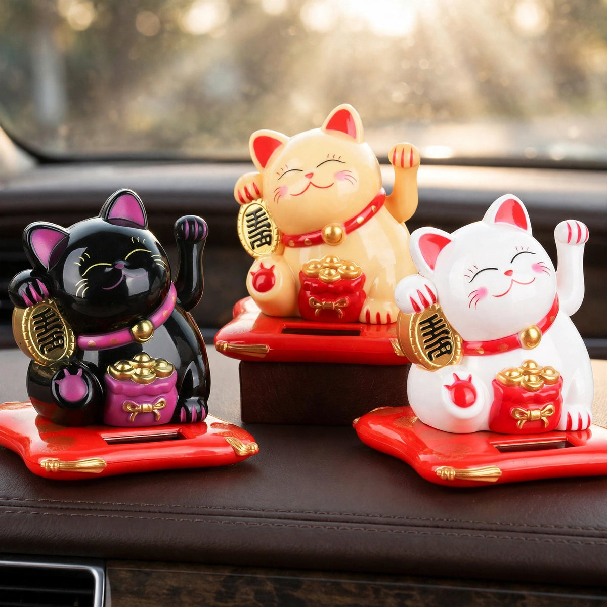 Solar Powered Lucky Fortune Cat - Waving Arm Maneki-neko for Car & Home