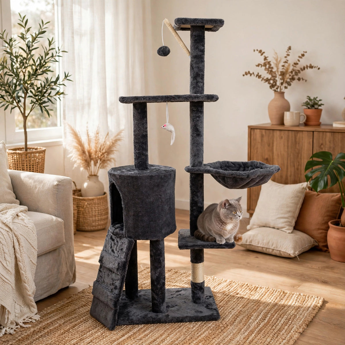 54 Inch Cat Tree Tower - Multi-Level Climbing Tree with Scratching Posts