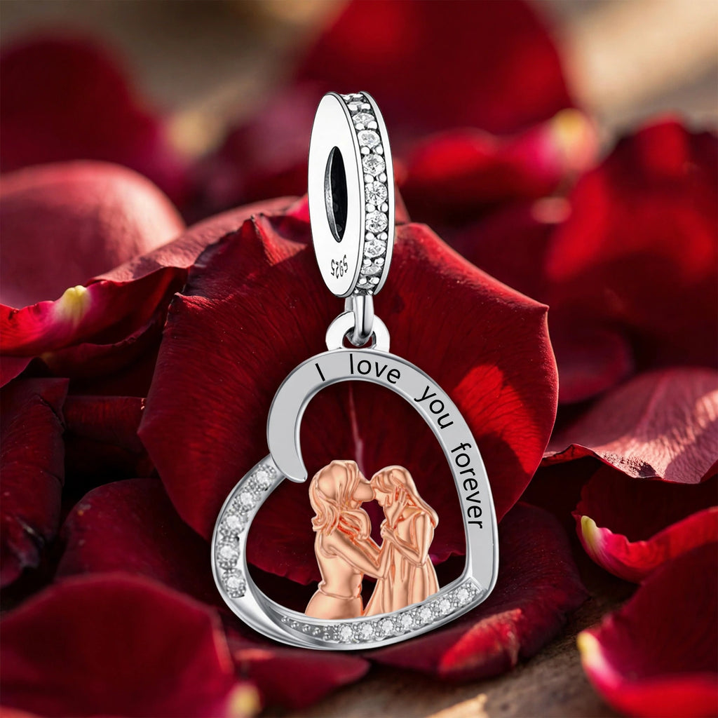 925 Sterling Silver Love Kiss Heart Charm Bead for Grandma