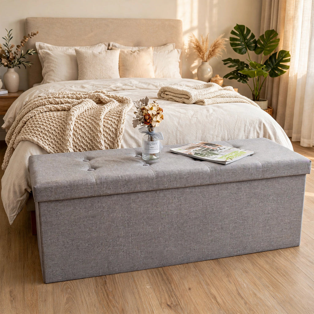 43 Inch Foldable Storage Ottoman Bench - Modern Storage Bench
