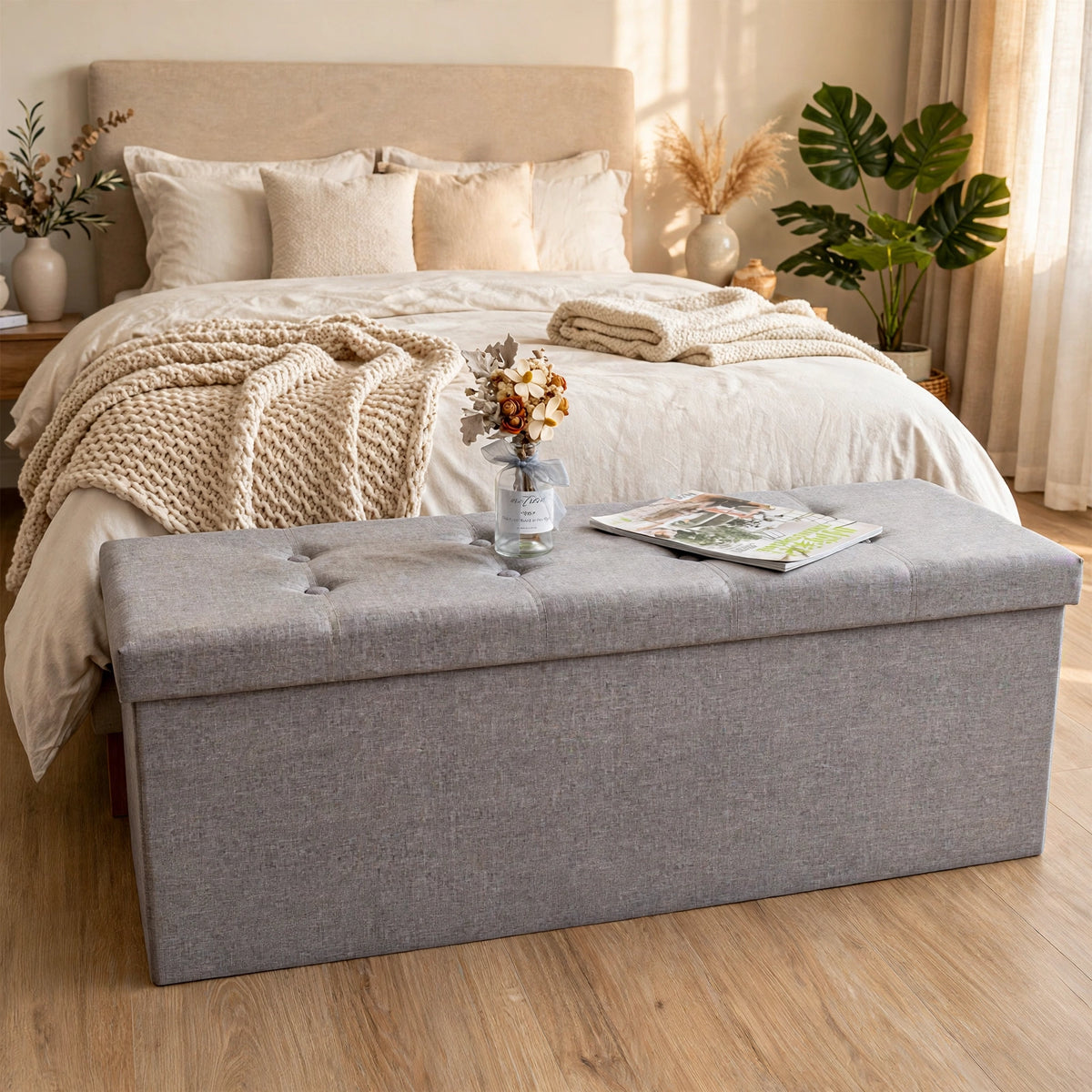43 Inch Foldable Storage Ottoman Bench - Modern Storage Bench
