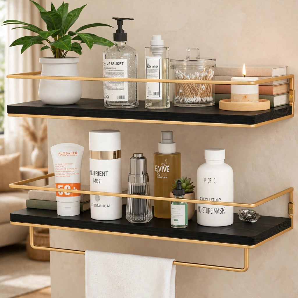 Floating Shelves 15.7" - Set of 2 Wall Mounted Wooden Shelves