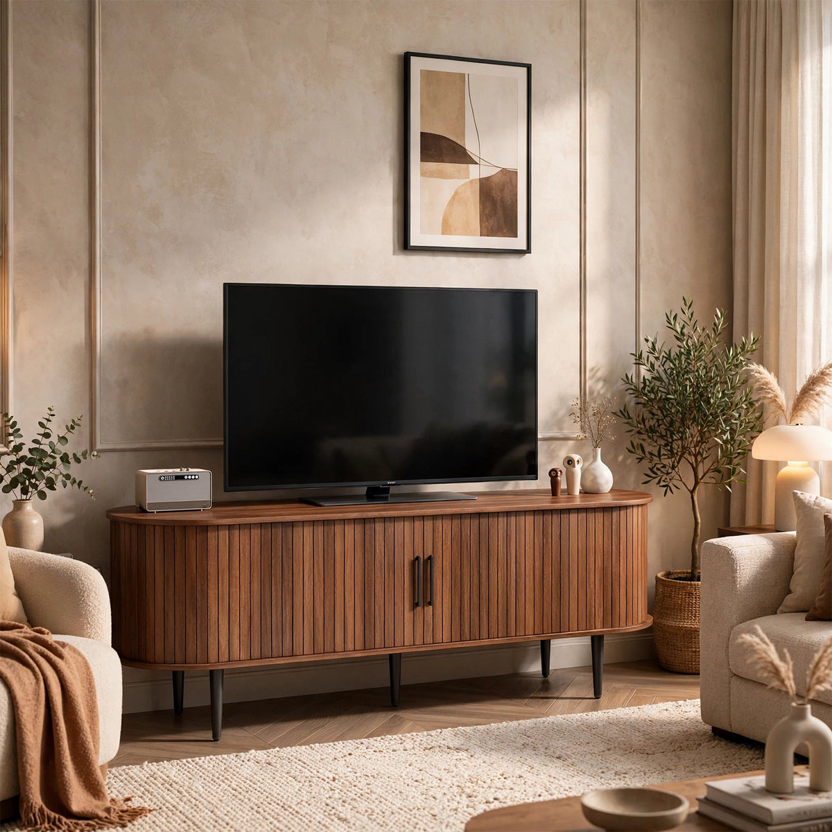 Modern 55" Wood TV Stand Console Table with Storage - Sliding Door