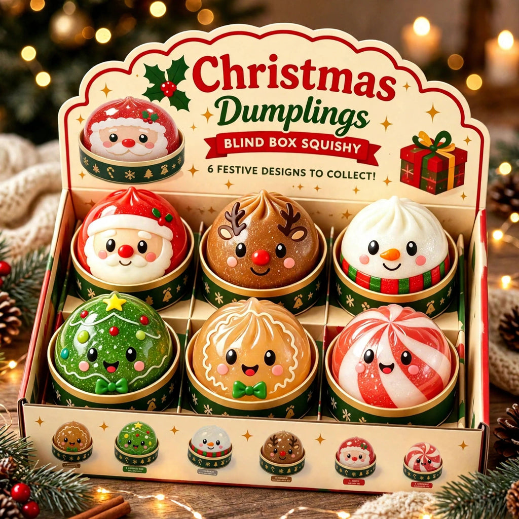 Christmas Dumplings Squishy Toy (Single Unit) - Stress Relief Pinch Fun, 6 Christmas Designs to Choose From