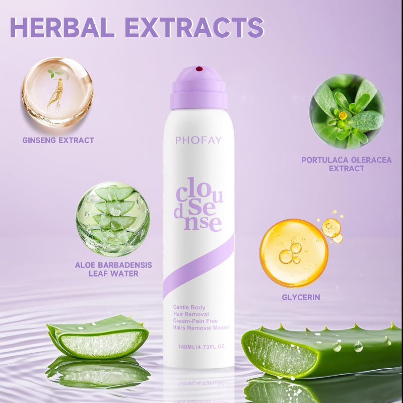 PHOFAY Hair Removal Spray for Sensitive Skin, Gentle & Fast-Acting with Aloe & Hyaluronic Acid
