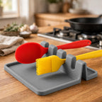Silicone Kitchen Utensil Rest - Non-Slip Drying Rack Holder for Spatula, Fork & Tableware