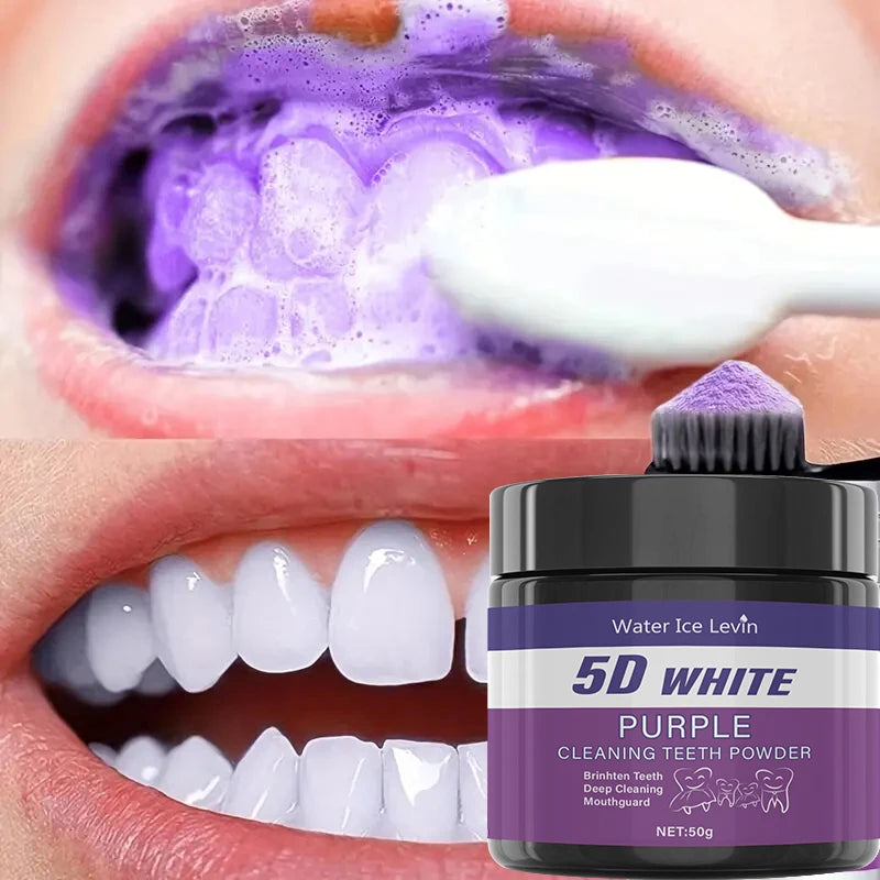 Purple Teeth Whitening Powder - Sulfate-Free Deep Cleaning Polish for Travel & Home