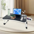 Foldable Laptop Desk - Wooden Tray Table with Cup Holder, Drawer, USB Fan & Light, Adjustable Tabletop, Portable Space-Saving