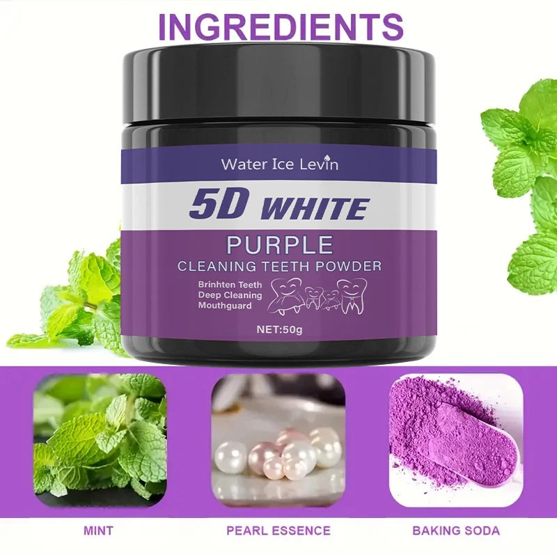 Purple Teeth Whitening Powder - Sulfate-Free Deep Cleaning Polish for Travel & Home