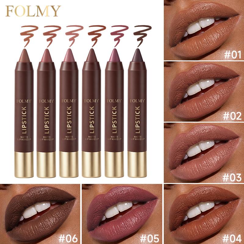 6-Piece Matte Lipstick Set - Brown Shades, Waterproof, Non-Stick Cup