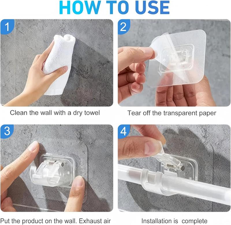Clear Curtain Pole Mount Brackets with 1 Clip – Transparent Rod Supports