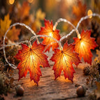 LED Maple Leaf Lantern Garland - Fall String Lights for Halloween & Thanksgiving