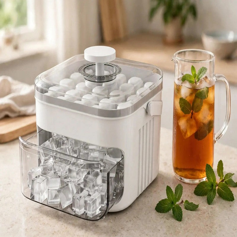 50-Cube Ice Cube Maker with Press Cap – Double Layer Ice Box for Refrigerator