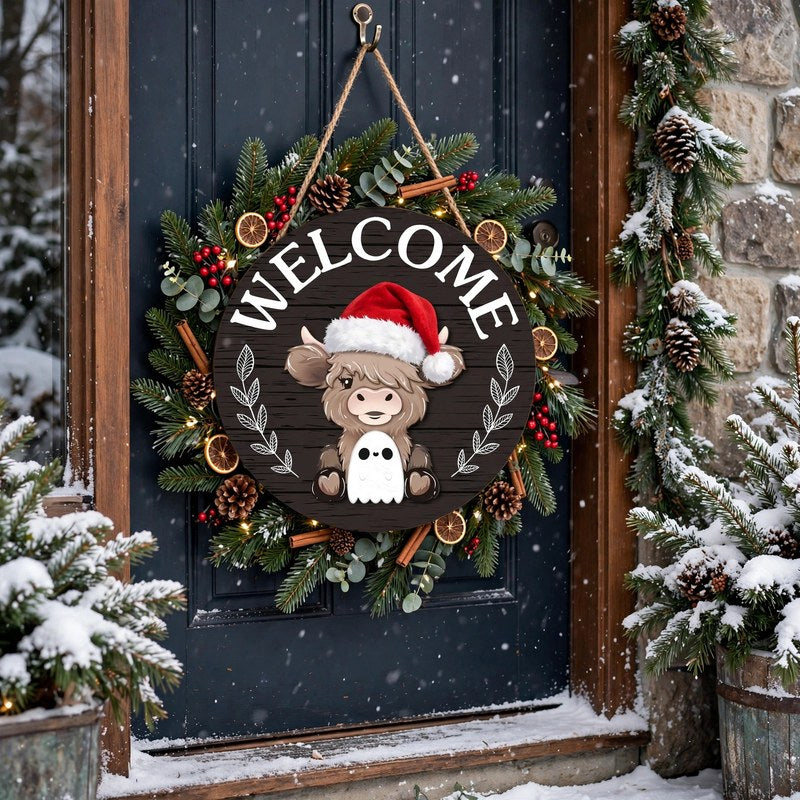 gejoy-highland-cow-welcome-sign-interchangeable-hats-seasonal-decor-2
