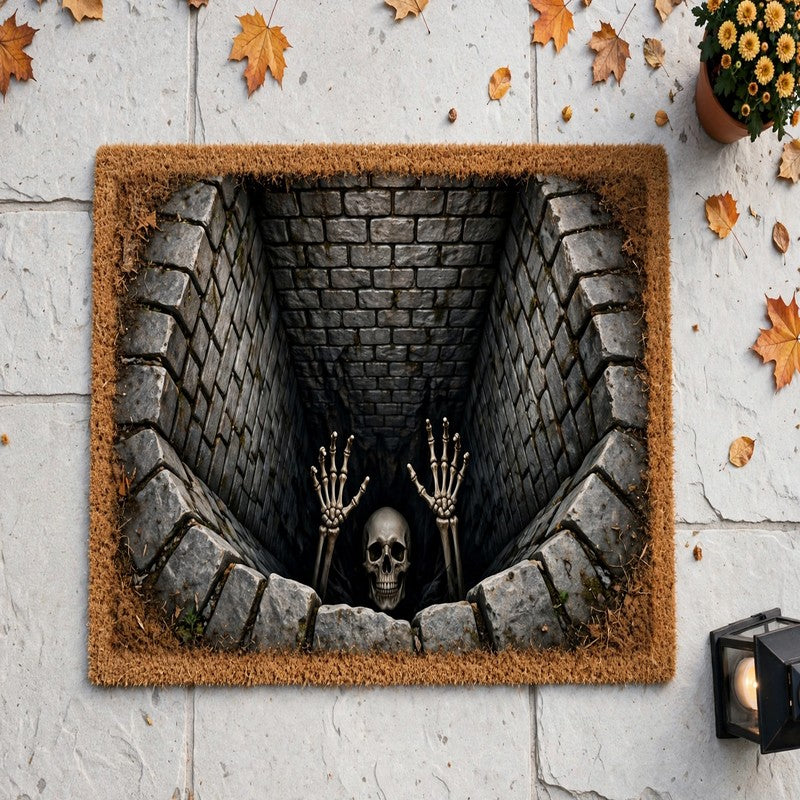 Halloween Door Mat Outside Entrance - Festive 3D Visual Skull, Clown Horror Front Porch Rug for Home Decor