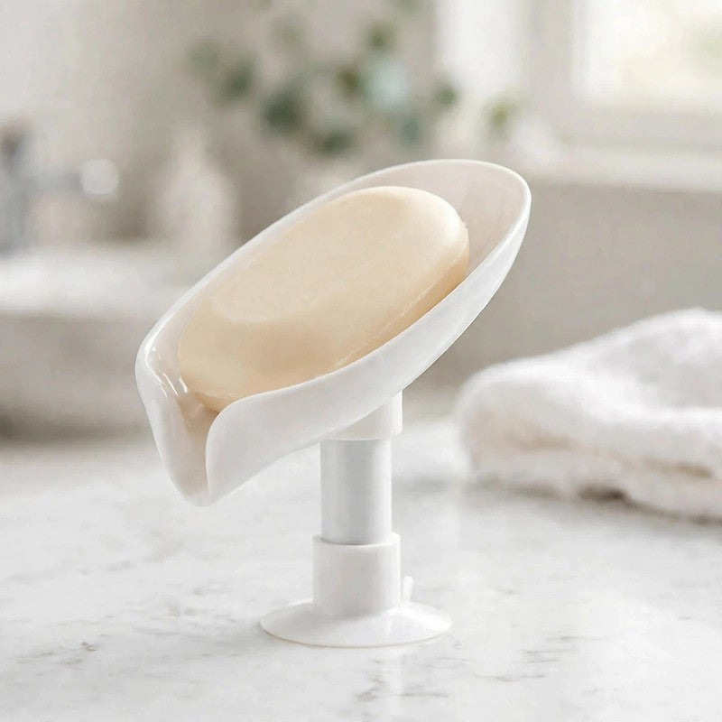 Leaf Shape Soap Holder with Suction Cup – Drain Soap Box for Shower & Bathroom