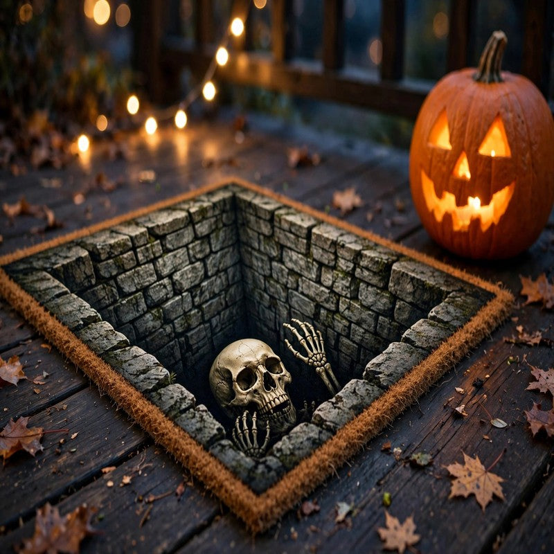 Halloween Door Mat Outside Entrance - Festive 3D Visual Skull, Clown Horror Front Porch Rug for Home Decor