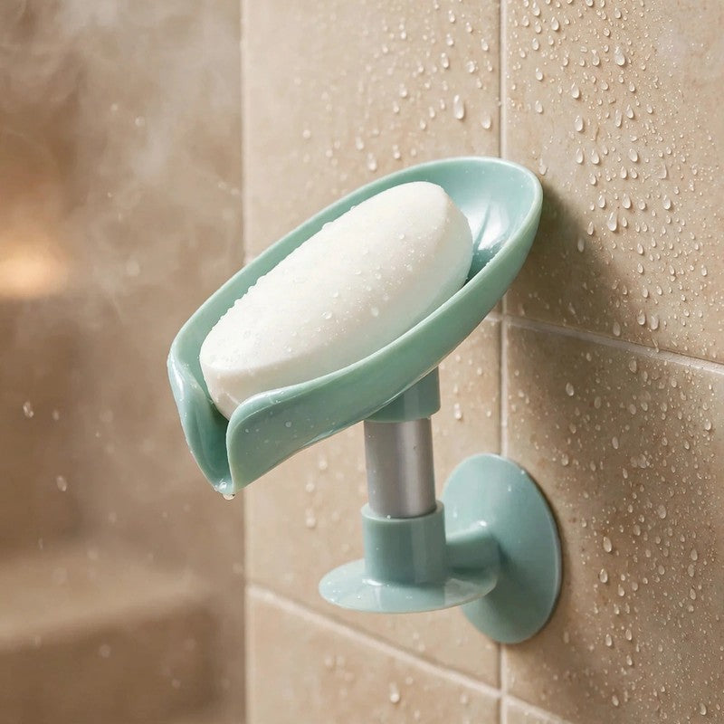 Leaf Shape Soap Holder with Suction Cup – Drain Soap Box for Shower & Bathroom