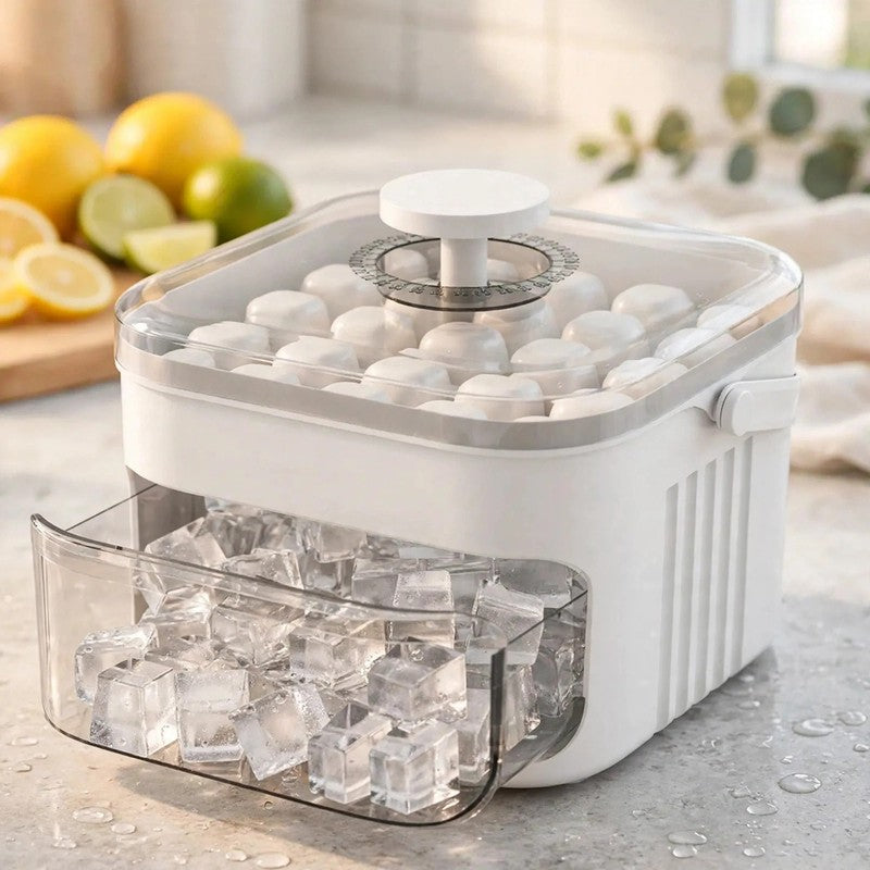 50-Cube Ice Cube Maker with Press Cap – Double Layer Ice Box for Refrigerator