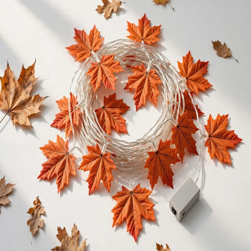 LED Maple Leaf Lantern Garland - Fall String Lights for Halloween & Thanksgiving