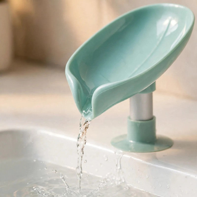 Leaf Shape Soap Holder with Suction Cup – Drain Soap Box for Shower & Bathroom
