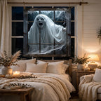 Scary Halloween Window Curtain Banner - Witch, Zombie & Ghost Backdrop