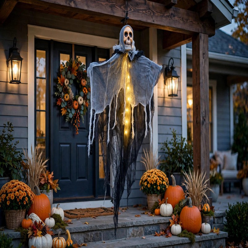 Halloween Glowing Skull Skeleton Gauze Ghost - Hanging Outdoor Garden Decor