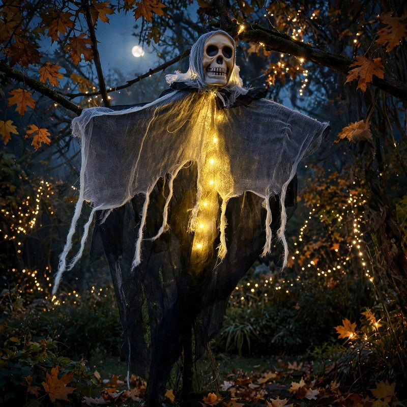 Halloween Glowing Skull Skeleton Gauze Ghost - Hanging Outdoor Garden Decor