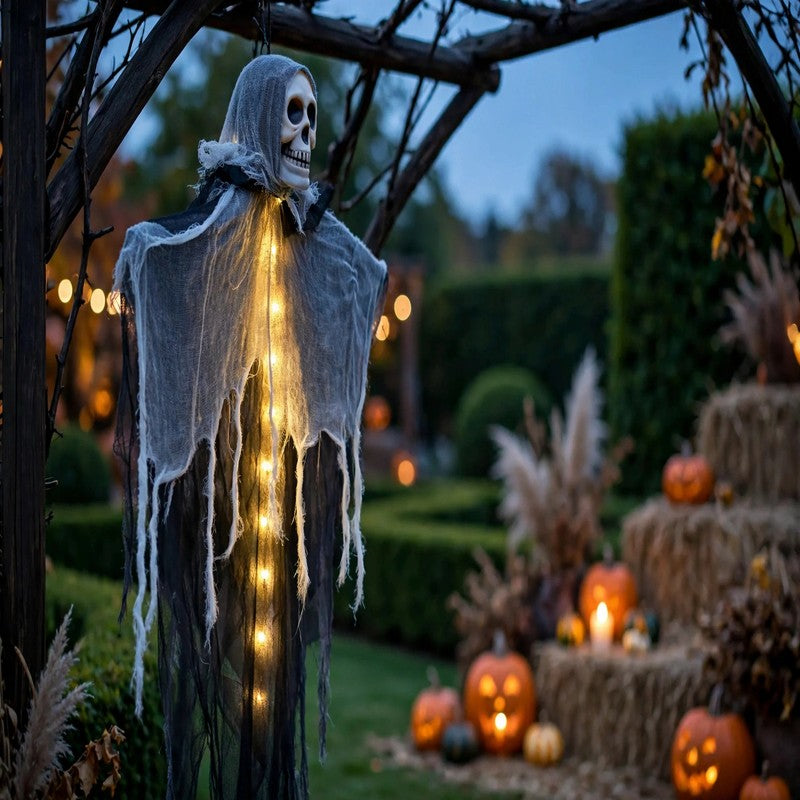 Halloween Glowing Skull Skeleton Gauze Ghost - Hanging Outdoor Garden Decor