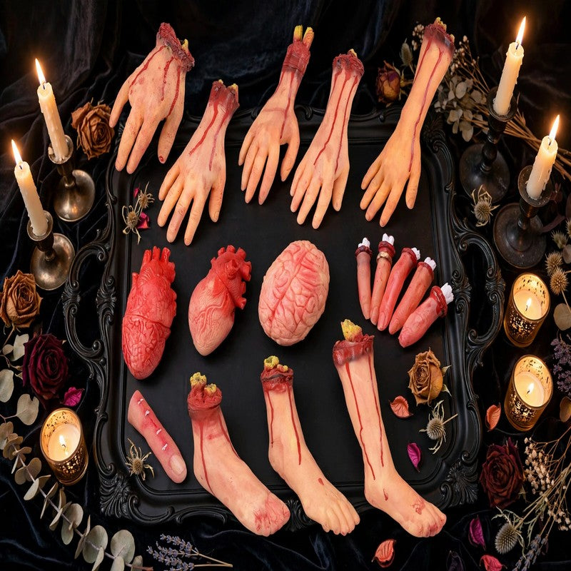 Horror Halloween Props - Bloody Fake Hand, Finger, Leg, Foot & Heart Decorations